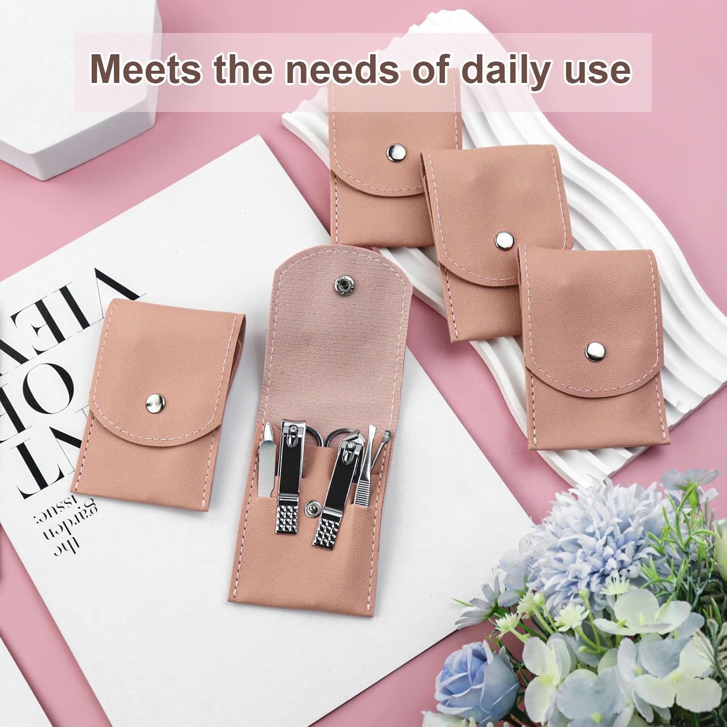 Manicure Set Bulk, Nail Clippers Kit Stainless Steel Fingernail Clippers Set, Sturdy Nail Tip Cutter Trimmers Professional Grooming Toenail Clippers Personal Pedicure Kits Gift Pink (24 Pack 7 in 1)