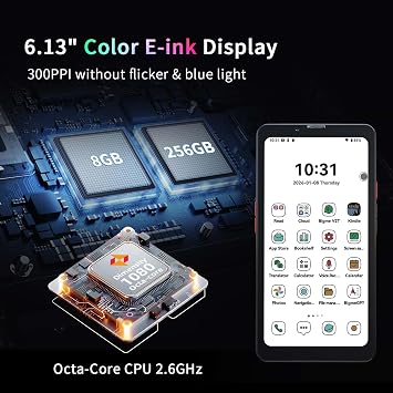 Bigme HiBreak Pro Color 6.13 ePaper E-Ink Phone with Fingerprint Unlock, NFC, 8GB+256GB, eBook Readers Android E Ink eReader Mobile Phone with Android 14, 5G Dual SIM, 300PPI, Long Battery Life Black