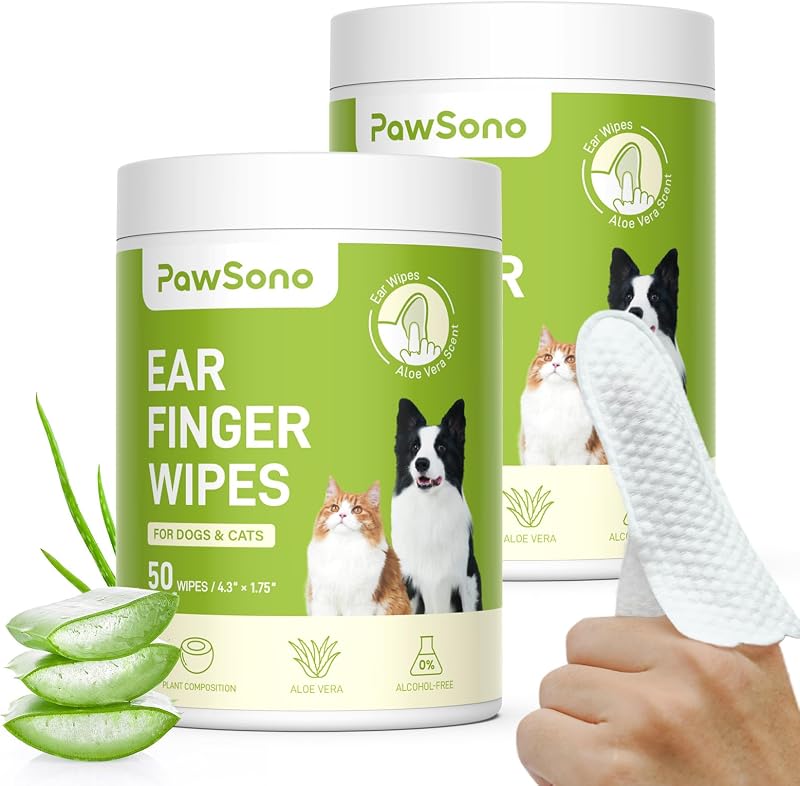 Toallitas para orejas de perro – 100 toallitas limpiadoras de orejas para perros y gatos, toallitas de limpieza de orejas prehumedecidas para cachorros, gatitos y animales pequeños, toallitas gruesas para orejas de mascotas para eliminar cera, suciedad y desechos