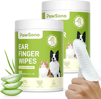 PawSono Ear Finger Wipes Eye Wipes for Dogs & Cats, Thicker Dog Ear Cleaner Wipes, Natural Relief Cat Ear Cleaner Dog, Pet Health Supplies for Dog Kitten Small Animal, Aloe Scent Deodorizing - 100 P