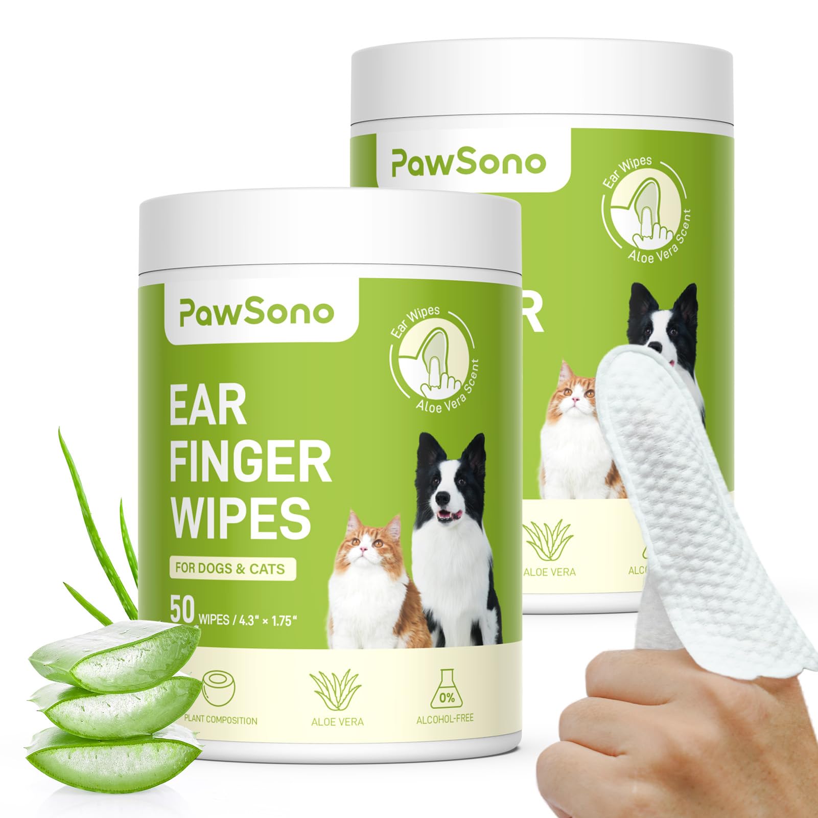 Ear Finger Wipes for Dogs & Cats, Thicker Dog Ear Cleaner Wipes, Natural Relief Cat Ear Cleaner Dog, Pet Health Supplies for Dog Kitten Small Animal, Aloe Scent Deodorizing - 100 Count