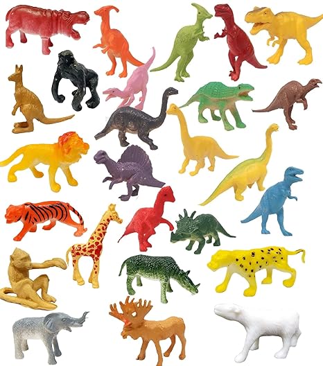 SUPER TOY 24 Pcs Wild Animals&Dinosaurs Toy For Kids Action Figure Play Set, Multi color
