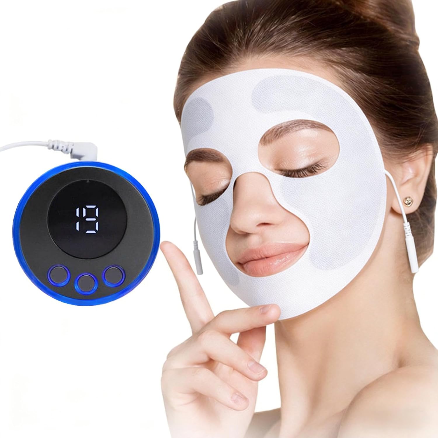 EMS Micro-current Face Mask,Rechargeable Facial Skin Care Device with 6 Modes & 19 Intensity Levels Adjustable Intensity,Portable Electric Massage Mask for Anti-Aging,Skin Firming & Wrinkle Reduction