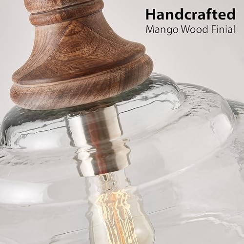 Miniatura 5 de Capital Lighting 330318GY - Colgante de cristal ondulado orgánico transparente estilo costero juliano con acabado de madera de mango hecho a mano, 1