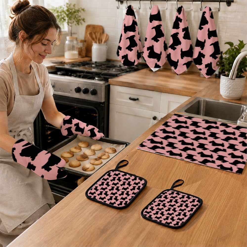 9PCS Rosa Scottie Cucina Decor e Accessori Set