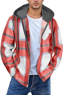 Generic Mens Flannel Hooded Jacket Fleece Lined Plaid Full Zip Hoodie Fall Outfits