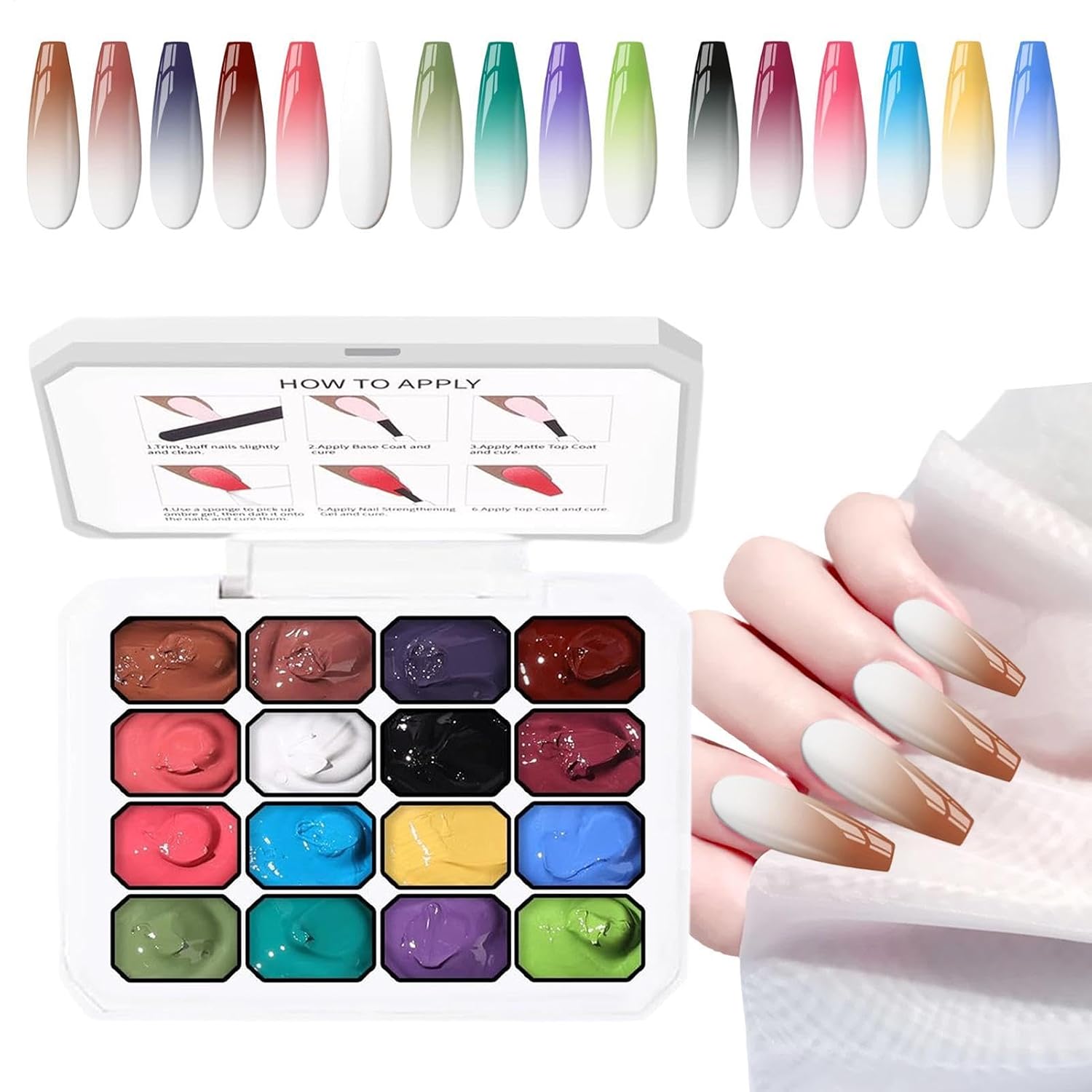 Painting Gel - 16 Colors Gradient Palette, 32ml Professional Manicure Art Kit with Creamy Texture, Easy Blend Nail Polishing for Beginners, Portable Studio Set for Home Salon