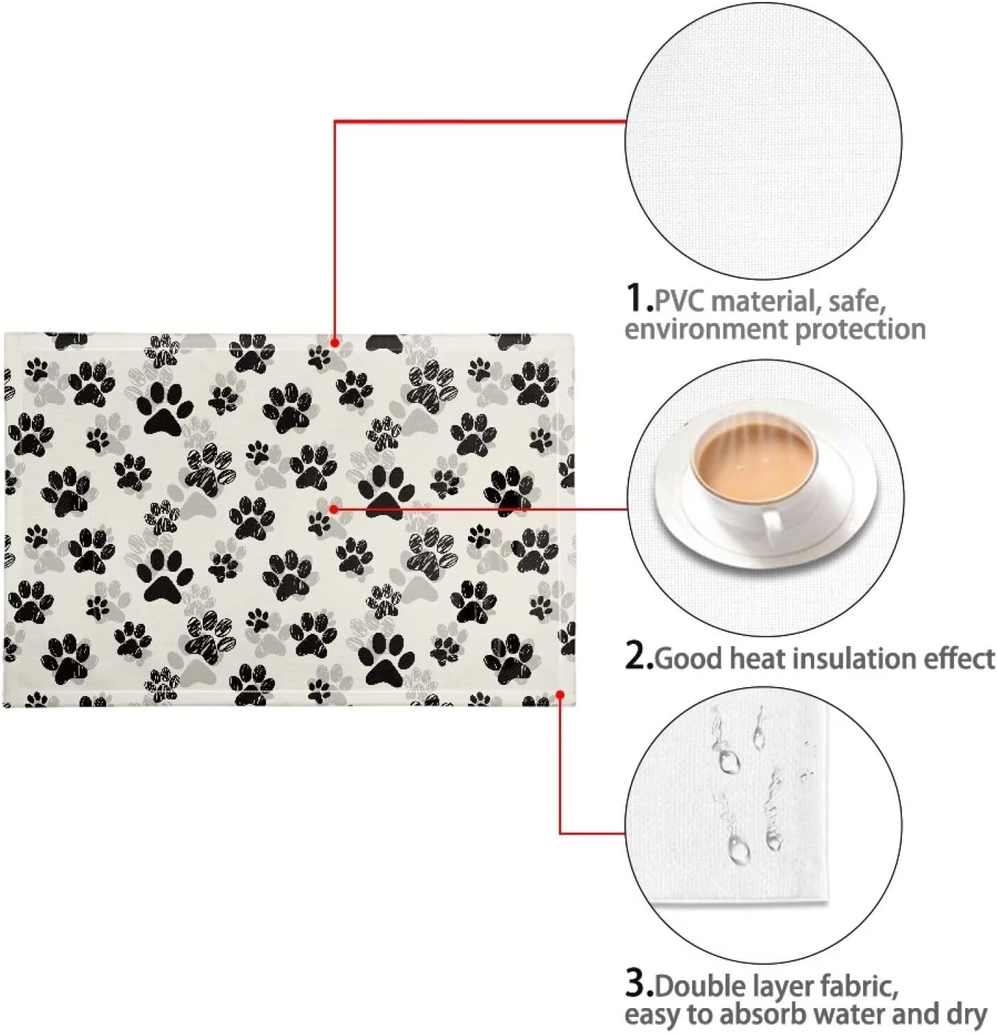 Dog Paw Print Placemats Heat-Resistant Place Mats for Dining Table/Kitchen Table Decorative Dinner Table Mats Set of 8 Placemats for Everyday Use Kitchen Table Mats