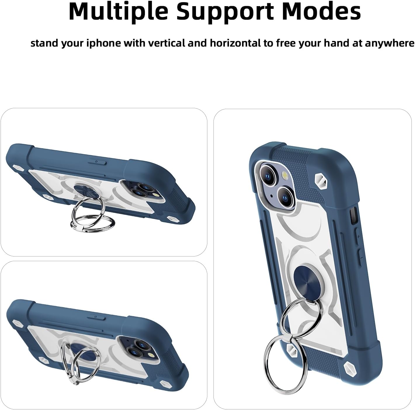 MARKILL Compatible with iPhone 15 Case 6.1 Inch with Built-in Kickstand, [Full Body Rugged Military Grade] Drop Protection Heavy Duty Case 3 in 1 Protective Durable Cover for iPhone 15. Blue