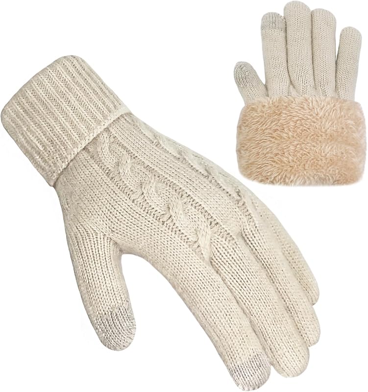 Winter Gloves for Women Wool Warm Touchscreen Thermal Fleece Stretchy Knit Gloves for Cold Weather Winter Gifts