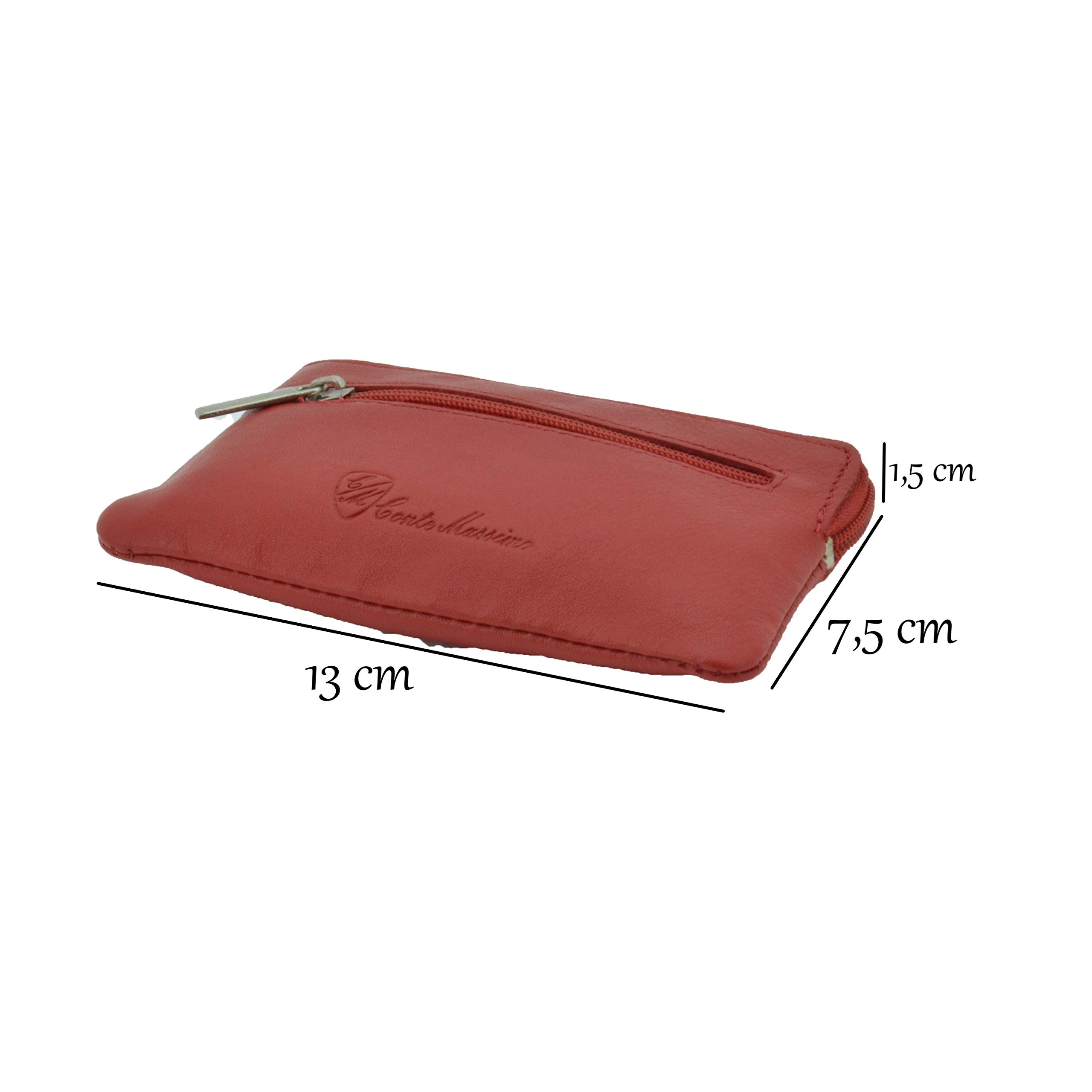 CONTE MASSIMO Llavero para Hombre y Mujer, Cuero Genuino, 2 Bolsillos con Cremallera y Ganchos, con Caja de Regalo