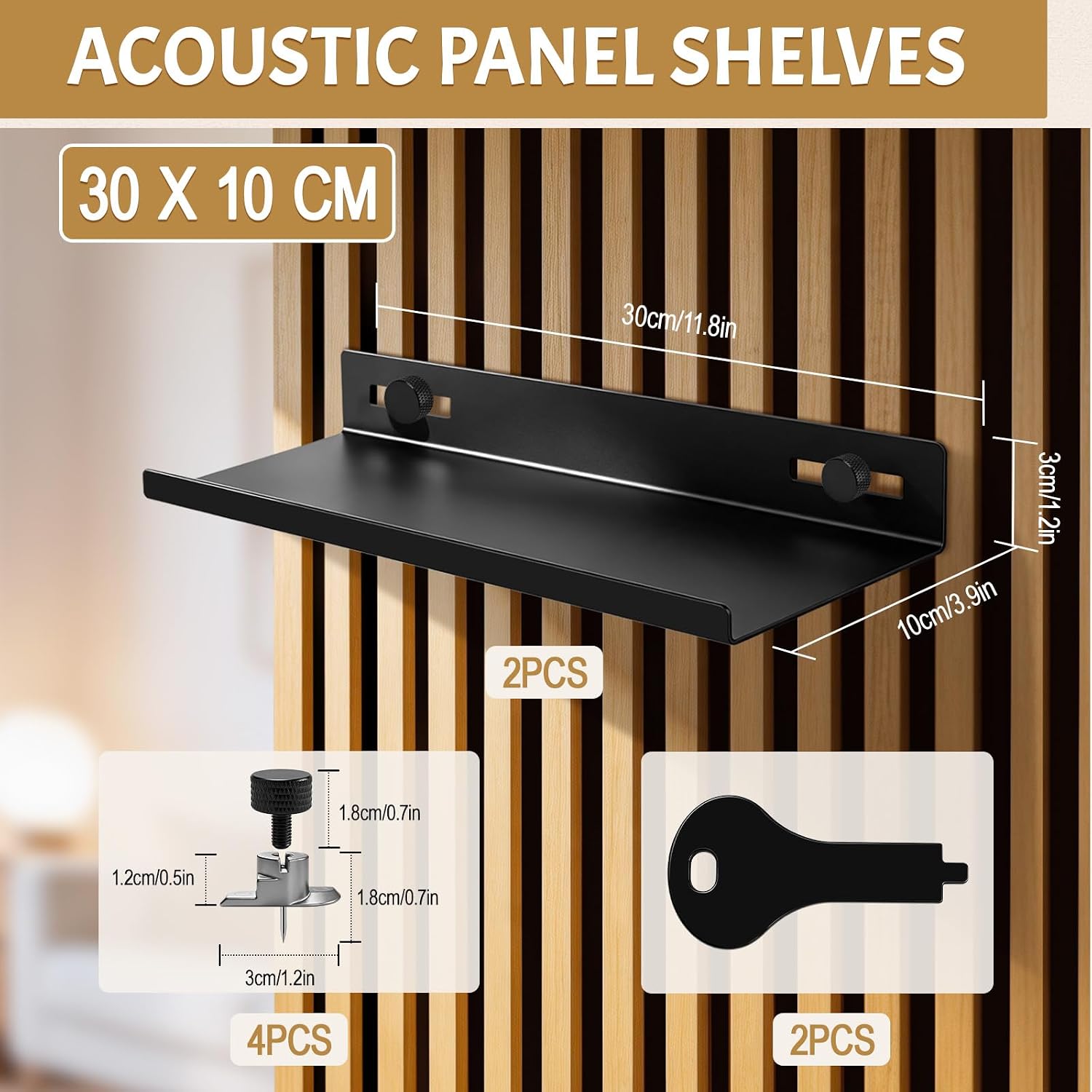 Lot de 2 Étagères pour Panneau Acoustique sans Perçage,30 x 10 cm - Analyse des détails et conception