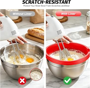 Silicone Bowl Liners for KitchenAid Mixers, Universal Fit for 5-Quart Mixing Bowls, Non-Stick Easy Cleaning-Red/White