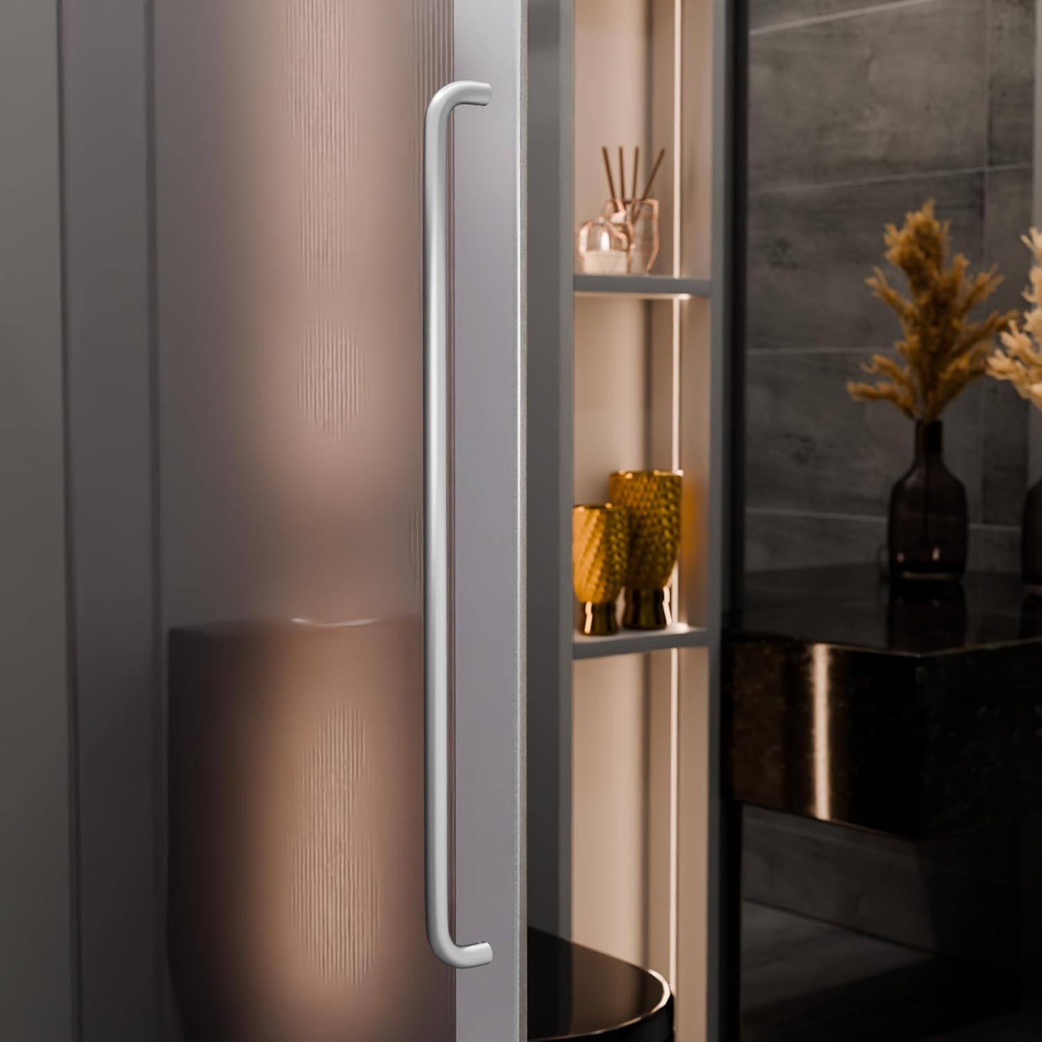 BRIXWELL Solid Straight Pull Handle Aluminum Material, Clear Anodized Finish, 34" Length, 33" Center to Center, 1" Diameter, Single Sided Mounting, Includes 5/16"- 18 Bolts and Washers