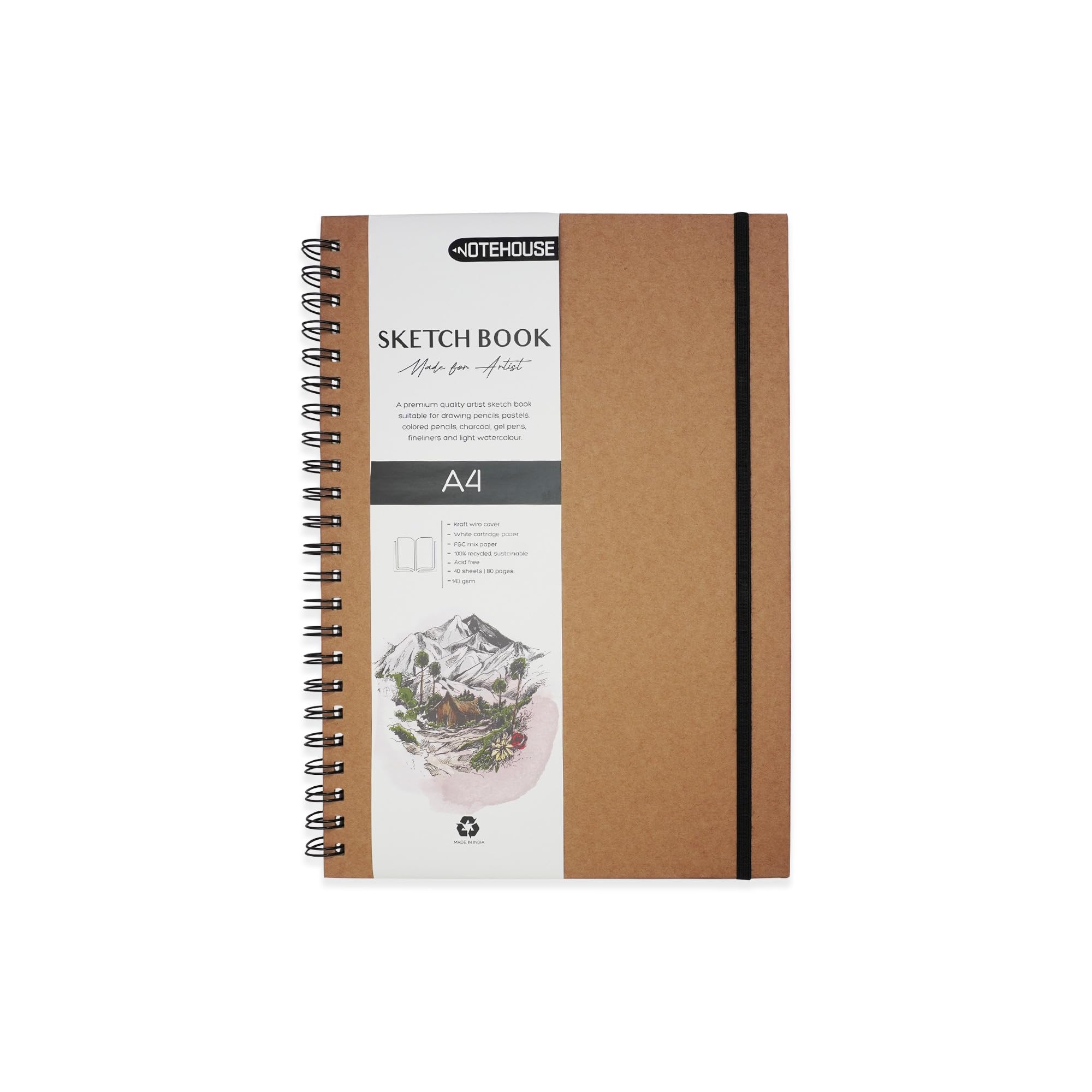 NOTEHOUSE A4 Sketchbook 140 GSM, 80 Pages Spiral-Bound White Sheets Drawing Notebook, Thick & Smooth Professional-Grade Premium Acid- Free Unruled Artbook for Artist Painting (Black Cover, 29.7x21 cm) (B0D8BGZ3QL) Amazon Price History, Amazon Price Tracker