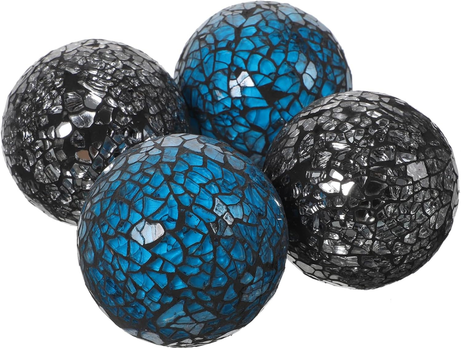 Unomor 4pcs Decorative Glass Sphere Balls Centerpieces for Table Decor Elegant Round Ornaments for Weddings Parties and Festivals Blue Black