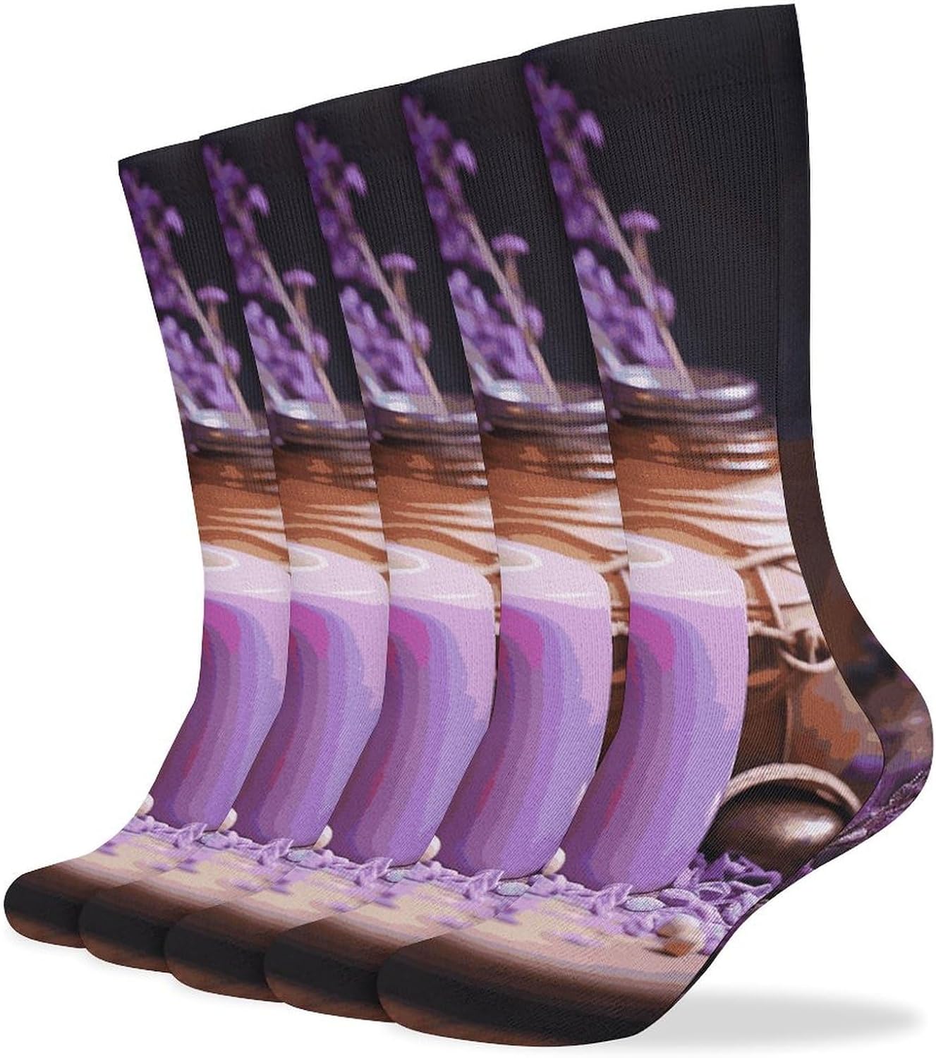 Purple Lavender with Candles Knee High Socks Cozy Knee High Socks Soft Mid-Length Sock for All Seasons Daily Wear Adult