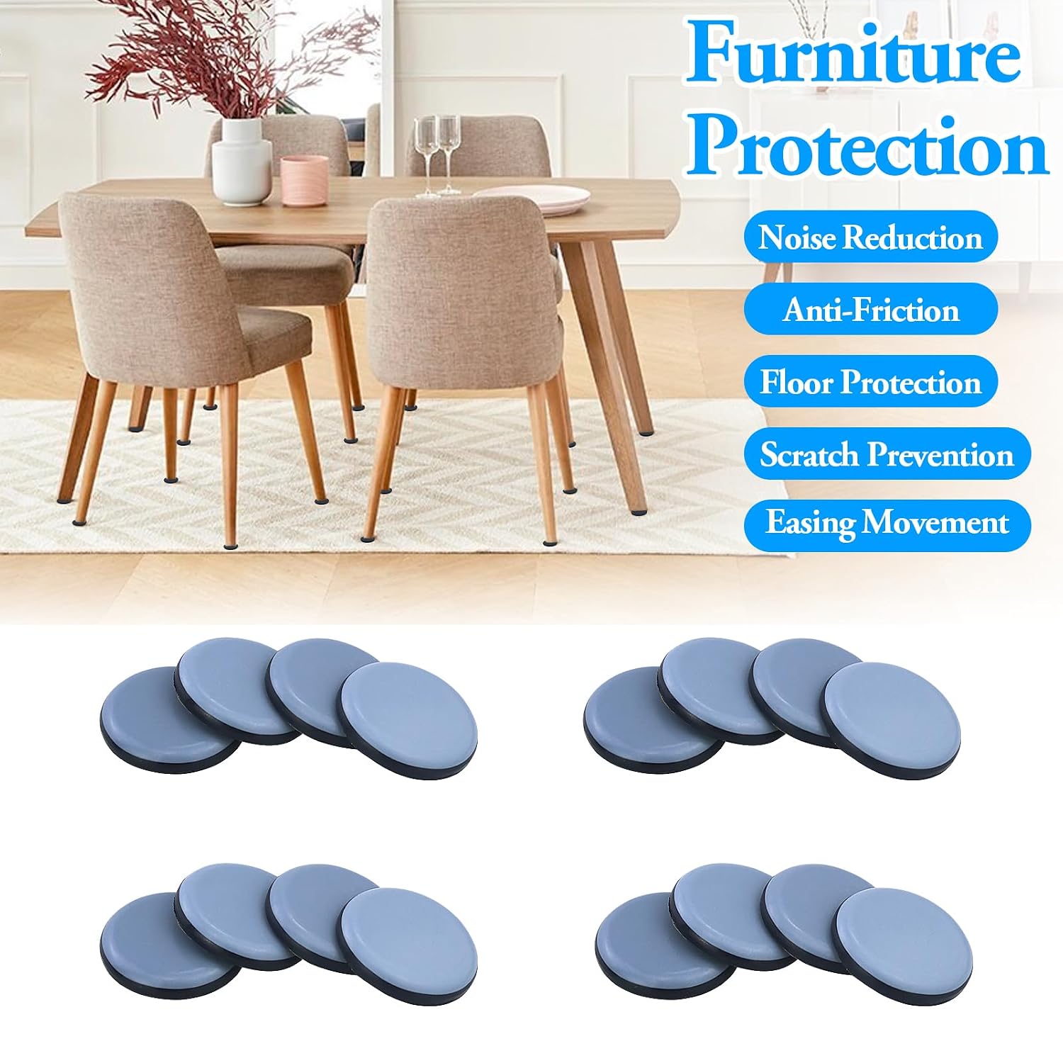 16 Pcs Furniture Glides, Self Adhesive Furniture Sliders for Sofa Table Chair Carpet Hardwood Floors, Heavy Duty Round Furniture Movers Sliders for Wooden Floors (40mm) - Image 4