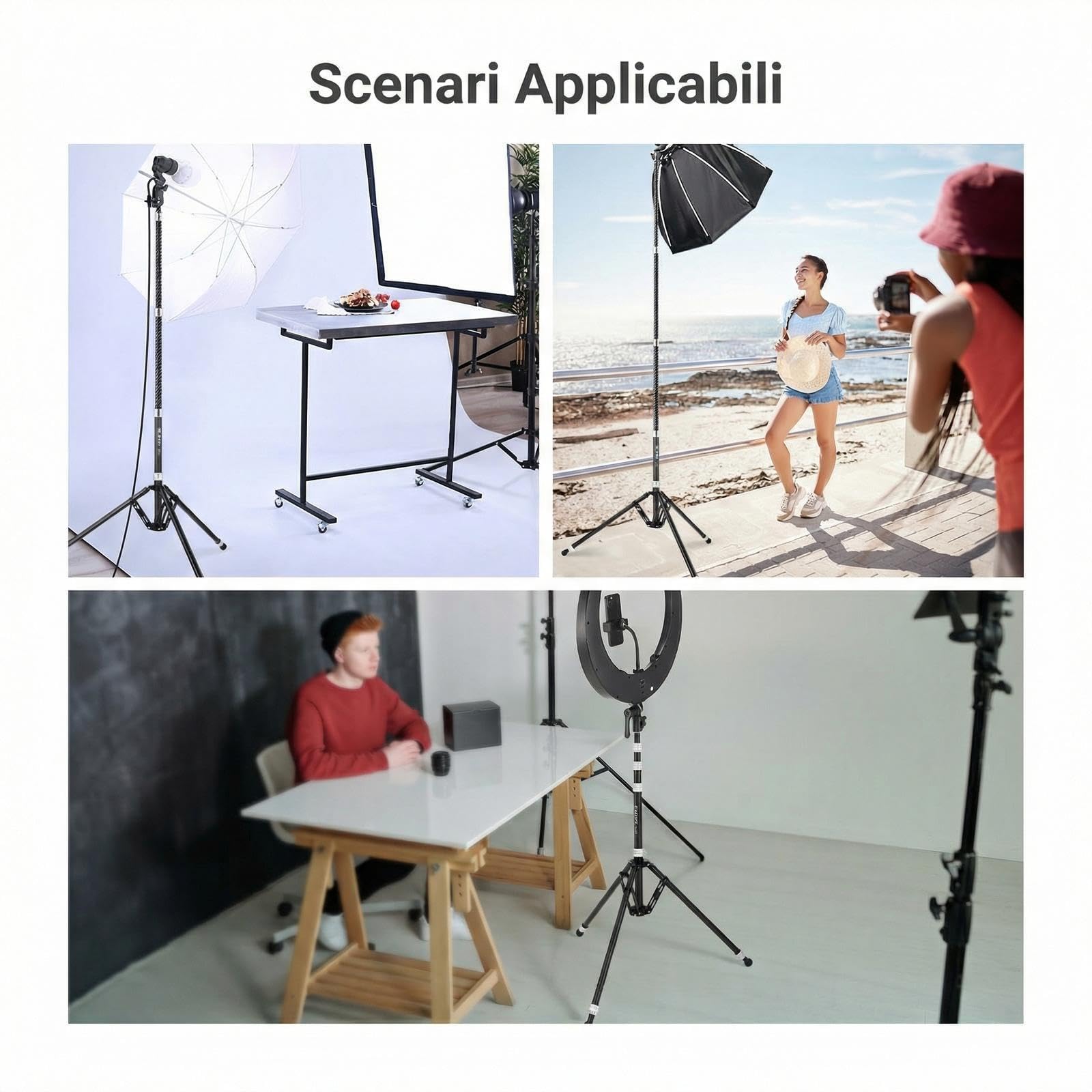 NEEWER Treppiede Luce in Fibra Carbonio con Gambe Reversibili, Stativo Luci Fotografiche Portatile Leggero 89-260cm per Strobo Softbox Ring Light Action Cam DSLR per Streaming Video, Max 3kg, ST260C