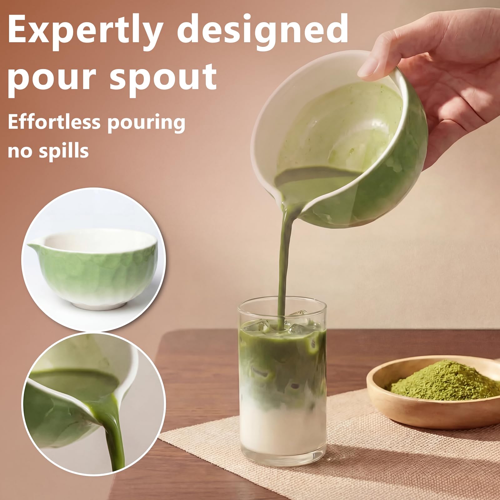 Matcha Kit 8 piezas, Kit Té Matcha Completo Con Cuenco Matcha, Batidor Matcha, Soporte para Batidor, Cuchara, Tamiz, Paño, Kit de Té Matcha Artesanal para Amantes el Matcha, Verde