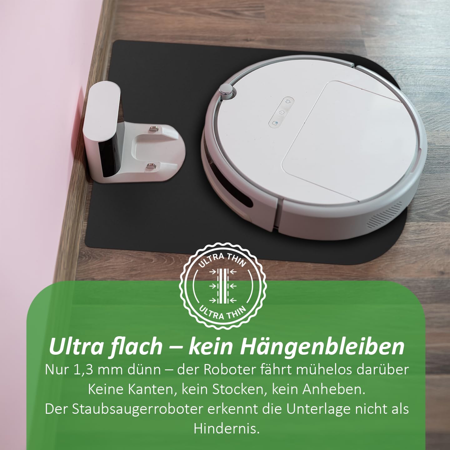 Silikon Unterlage für Staubsaugerroboter & Wischroboter – 52 × 43 cm – Ultra Dünn 1,3 mm – Schutzmatte für Ladestation & Roboter – Schützt Böden vor Nässe