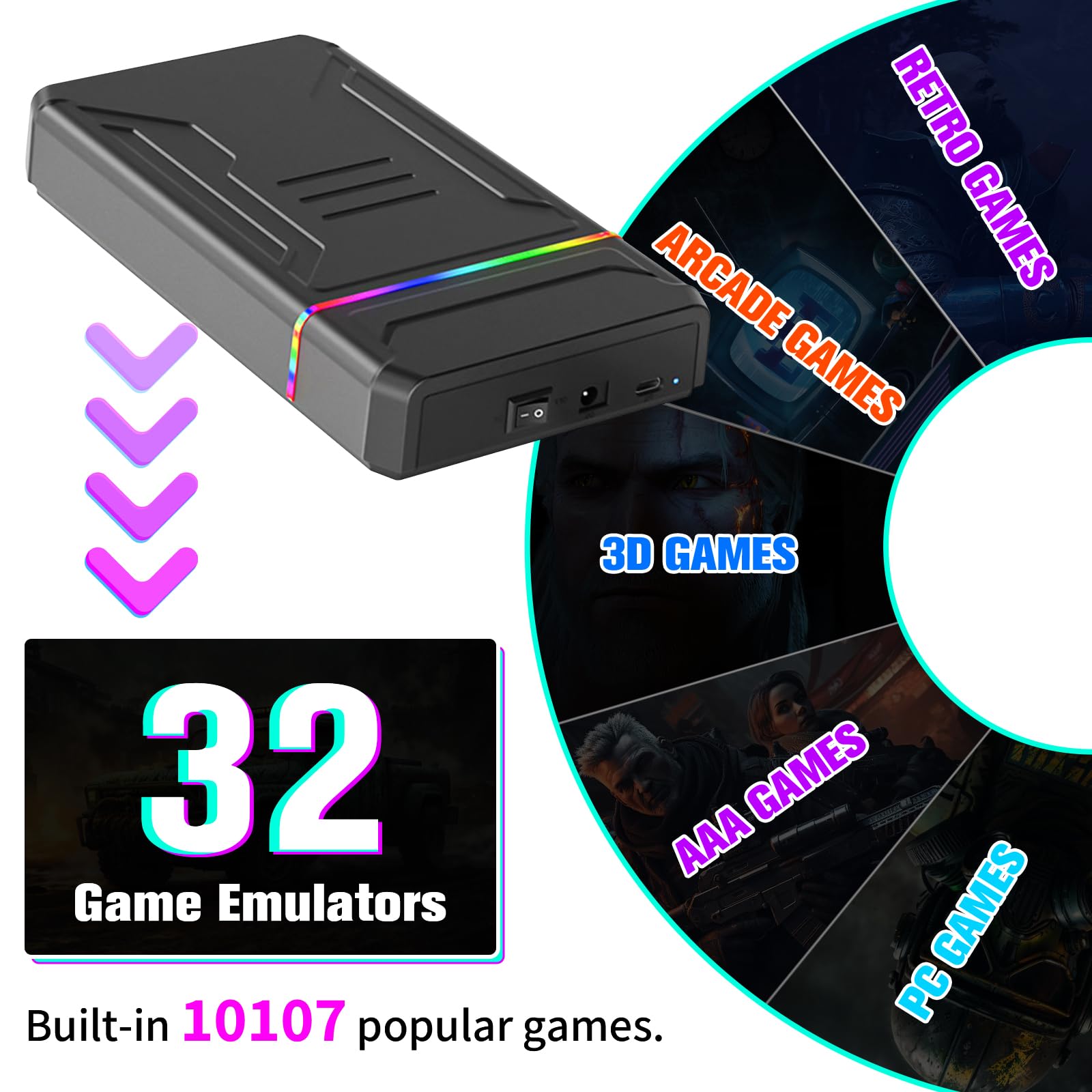 Game Console HDD with built in 10107 Games, Plug and Play Retro Video Game Console for PC, LaunchBox Game System Compatible with 32 Game Emulators, 3TB Game Hard Drive for Windows (Lbox-3TB-BTB)