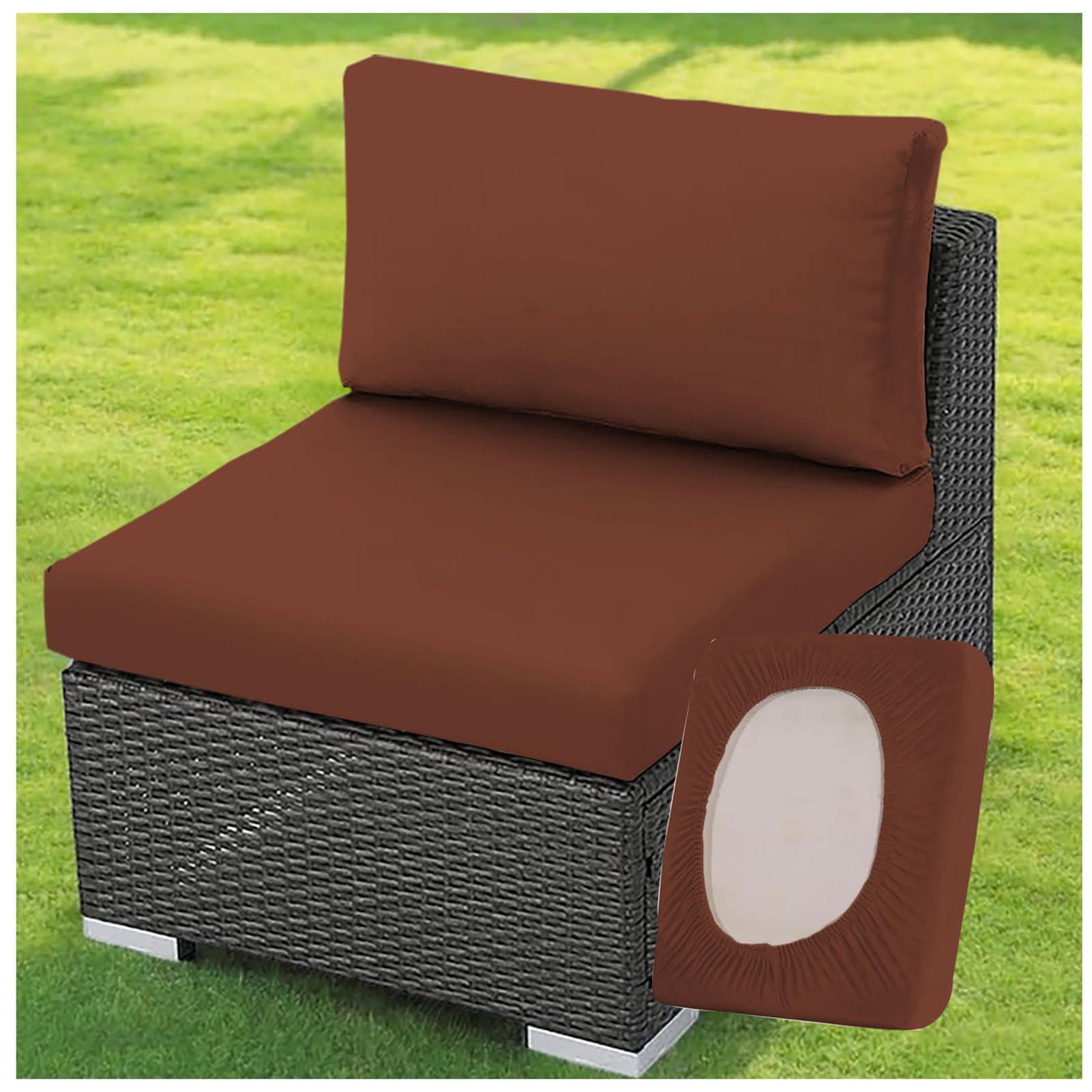 ZGDDPZA 1/2/3 PCS Rattan Cushion Covers, Stretch Fit Garden Furniture Seat Covers, Polyester Replacement for Patio, Balcony & Indoor Chairs (Coffee,1PC Length 100-125cm)