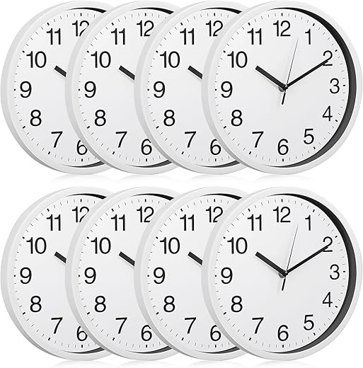 Inbagi 8 Pcs Wall Clock Large Silent Battery Operated Wall Clocks Modern Non Ticking Wall Clocks Bulk Inbagi 8 Pcs Wall Clock Large Silent Battery Operated Wall Clocks Modern Non Ticking Wall Clocks Bulk Decorative for Kitchen Office Living Room Home Bathroom Bedroom Classroom(White,12 Inch)