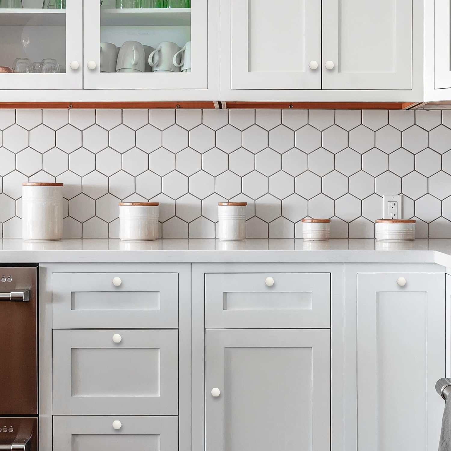 Home Expert Brushed Nickel Cabinet Knobs 10 Pack Solid Kitchen Cabinet Knobs Hexagon 1.1'' Silver Knobs for Kitchen Cabinets and Drawers Dresser Knobs