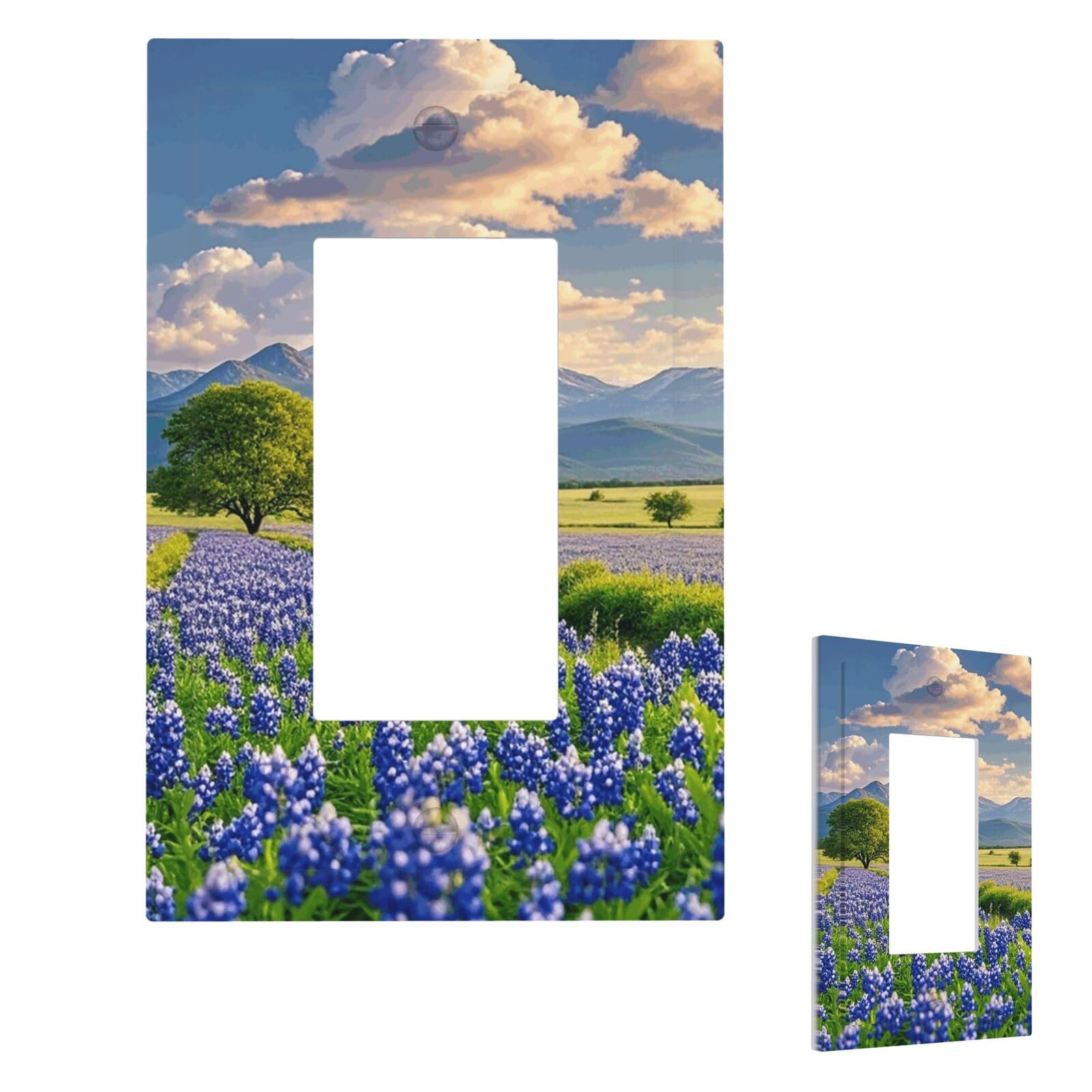 Fodpand Style U Light Switch Cover Texas Bluebonnets Scenery Wall Plate 1 Gang Switch Plate Covers Decorative Outlet Cover Electrical Receptacle Faceplate For Bathroom Kitchen Decor Wall Plates 5" X 3"