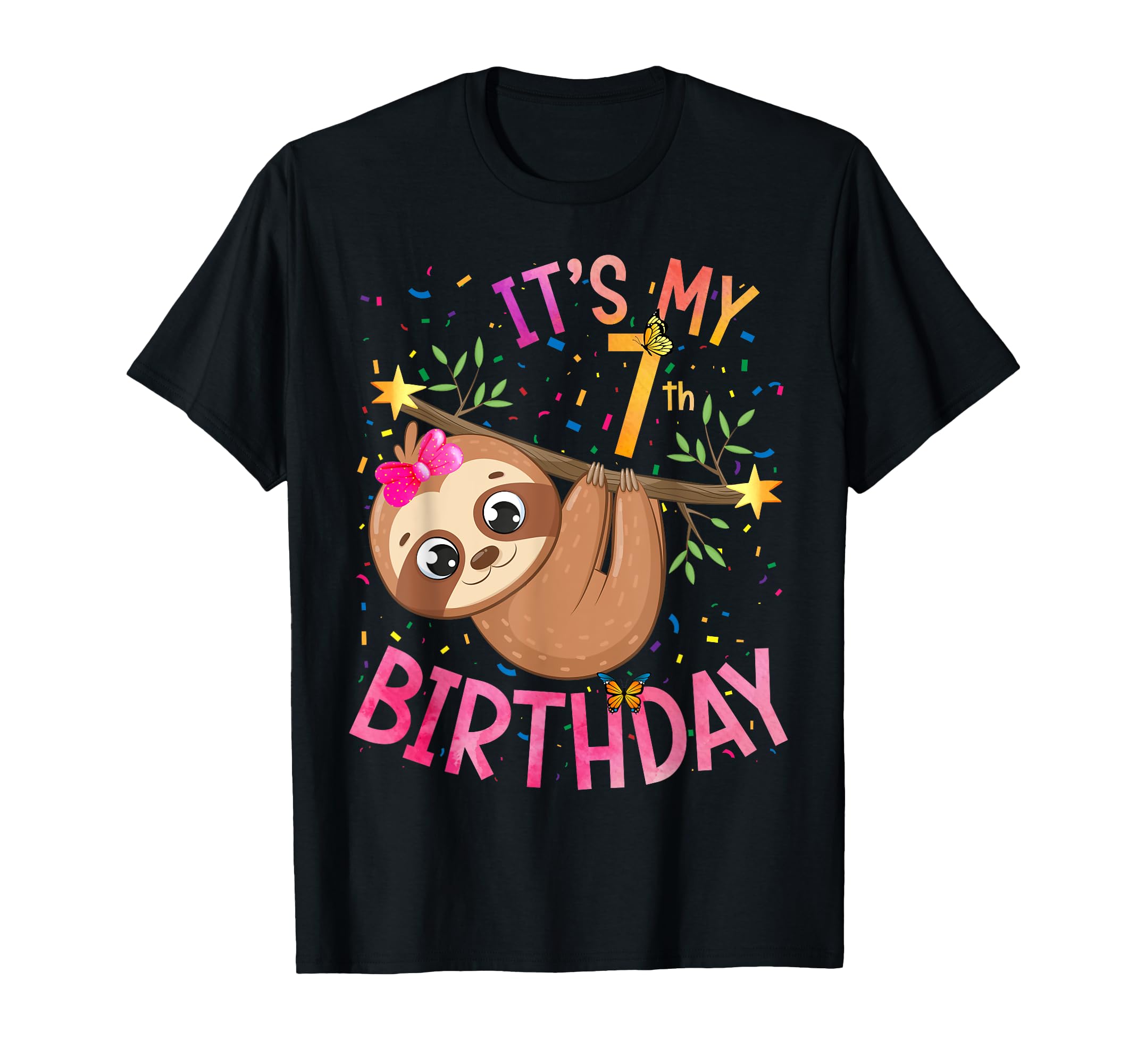 7 Years Old Kids Boys Girls Sloth Birthday Party T-Shirt