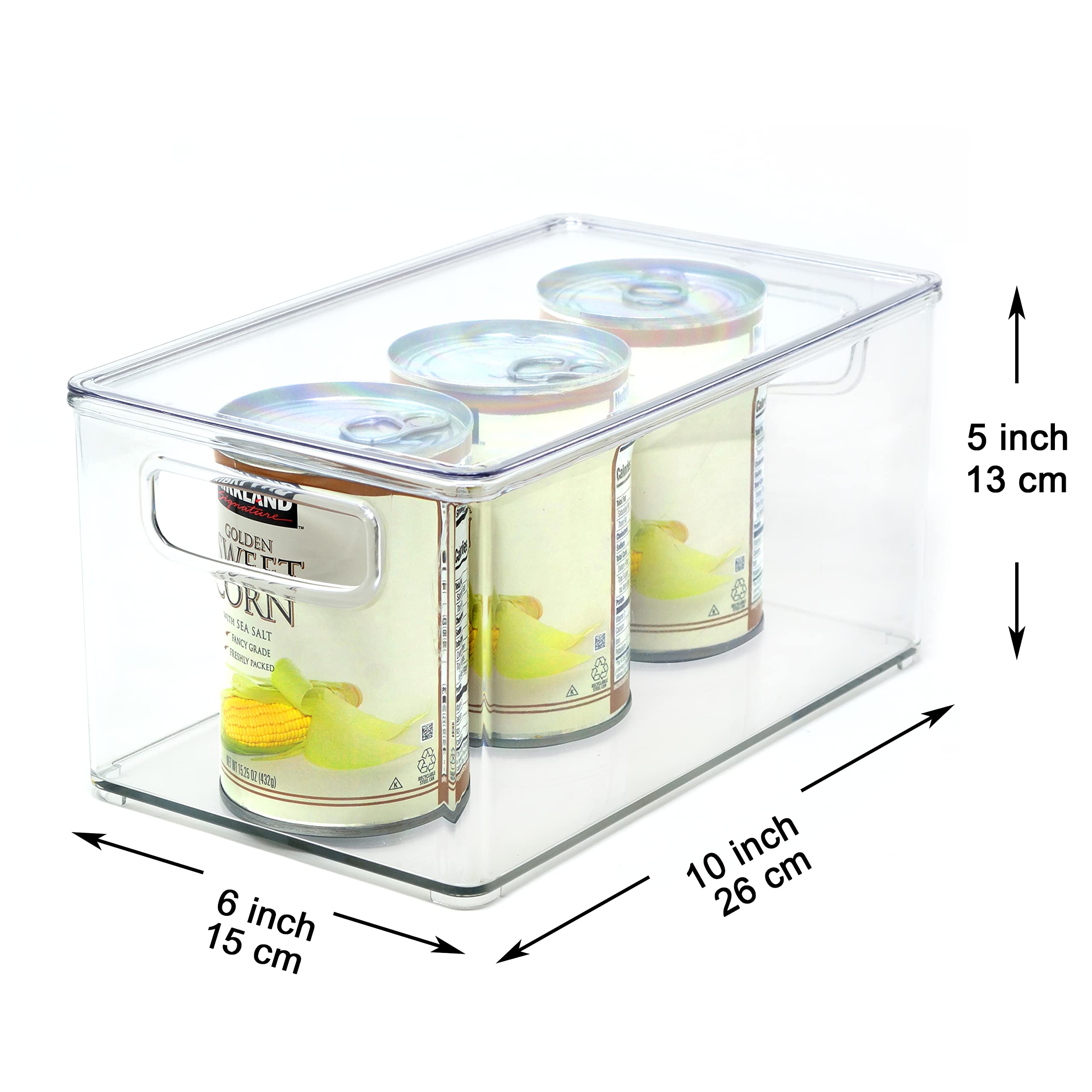 Youngever 2 Pacchi 25CM x 15CM x 12.5CM Cestini Frigo con Coperchi, Cestini Organizzatori per Dispensa Trasparente, Organizzatori per Cucina, Contenitori Salvaspazio Frigorifero