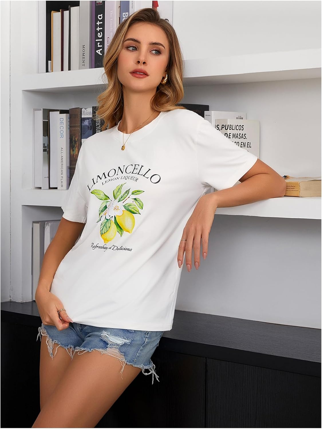 SweatyRocks Women's Lemon Shirts Letter Fruit Printed Graphic Tees Short Sleeve Casual T-Shirt - Image 3