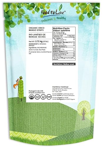 Miniatura 14 de Food to Live Tiras de mango seco orgánico, 1 libra, sin OMG, sin sulfuro, sin azúcar y delicioso bocadillo de frutas, masticable y naturalmente una