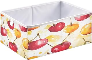 YETTASBIN Cherries Rectangular Storage Bin, Large Foldable Storage Basket Toy Clothes Organizer Bin for Shelf, Closet, Nursery, Bedroom, Office, Home Decor