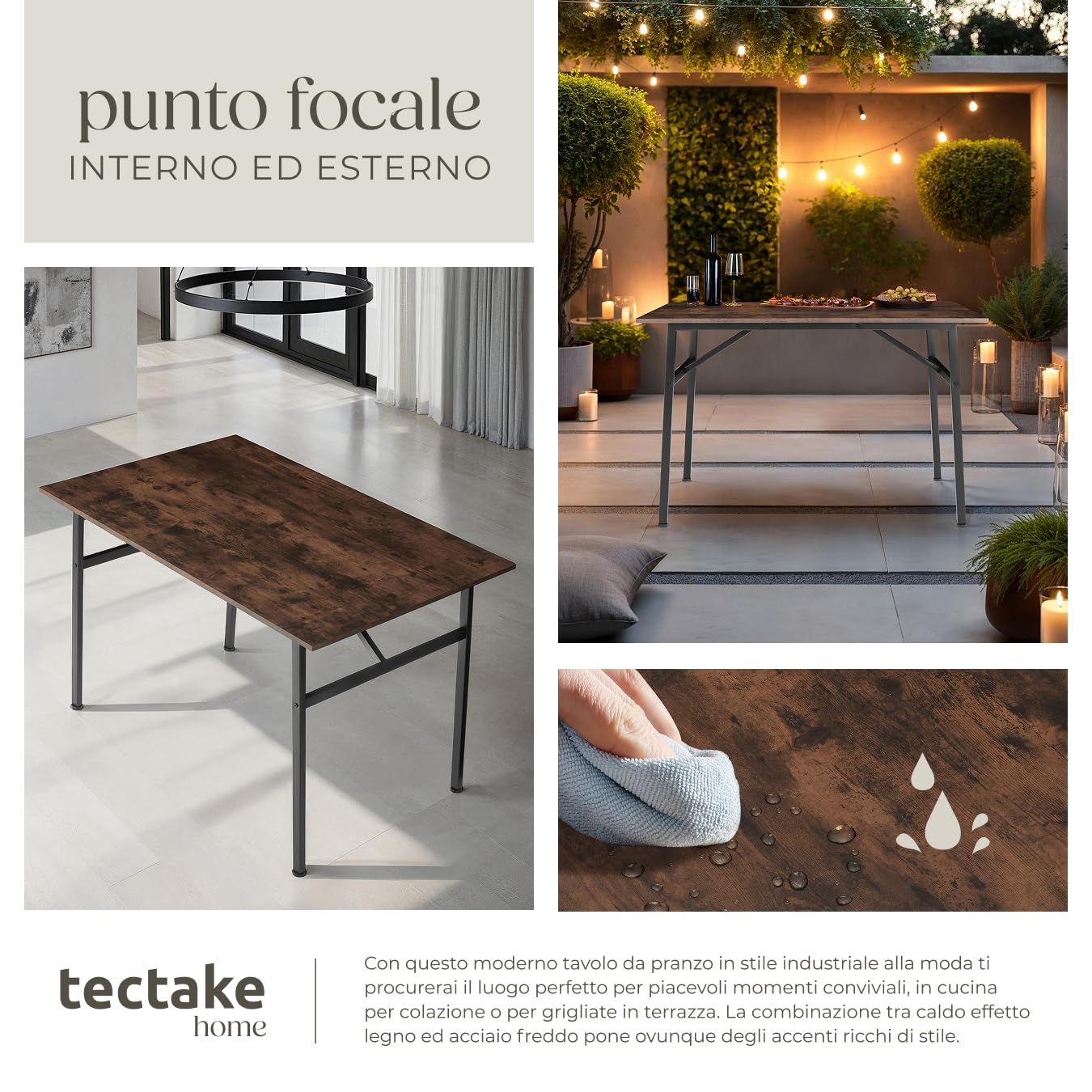 tectake® Tavolo da Pranzo - 120 x 75 x 76 cm - Tavolo per Casa e Cucina Moderno, Banco da Lavoro Salvaspazio per Soggiorno, Arredamento Casa - Legno Industriale Scuro