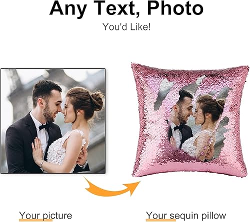 Miniatura 2 de Funda de almohada de lentejuelas con foto, almohada de lentejuelas reversible mágica personalizada con imagen, funda de cojín decorativa para el
