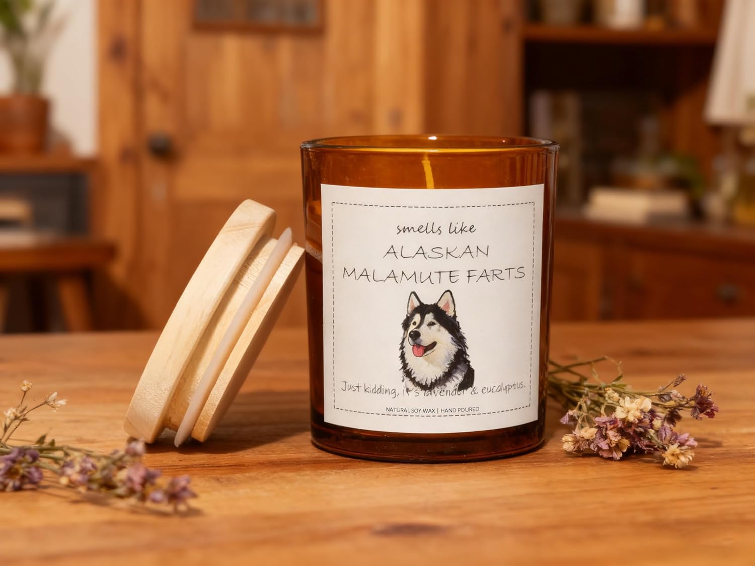 Alaskan Malamute Gifts & Decor, Dog Mom Gift for Women, Smells Like Alaskan Malamute Farts Candle - Lavender & Eucalyptus, Crafted by Natural Soy Wax & Natural Essential Oils - Image 2