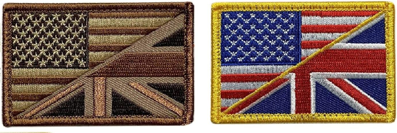 USA/UK Flag British USA Flag Patch [2PC Bundle - 3.0 X 2.0 -Hook Fastener -MTB3-1]