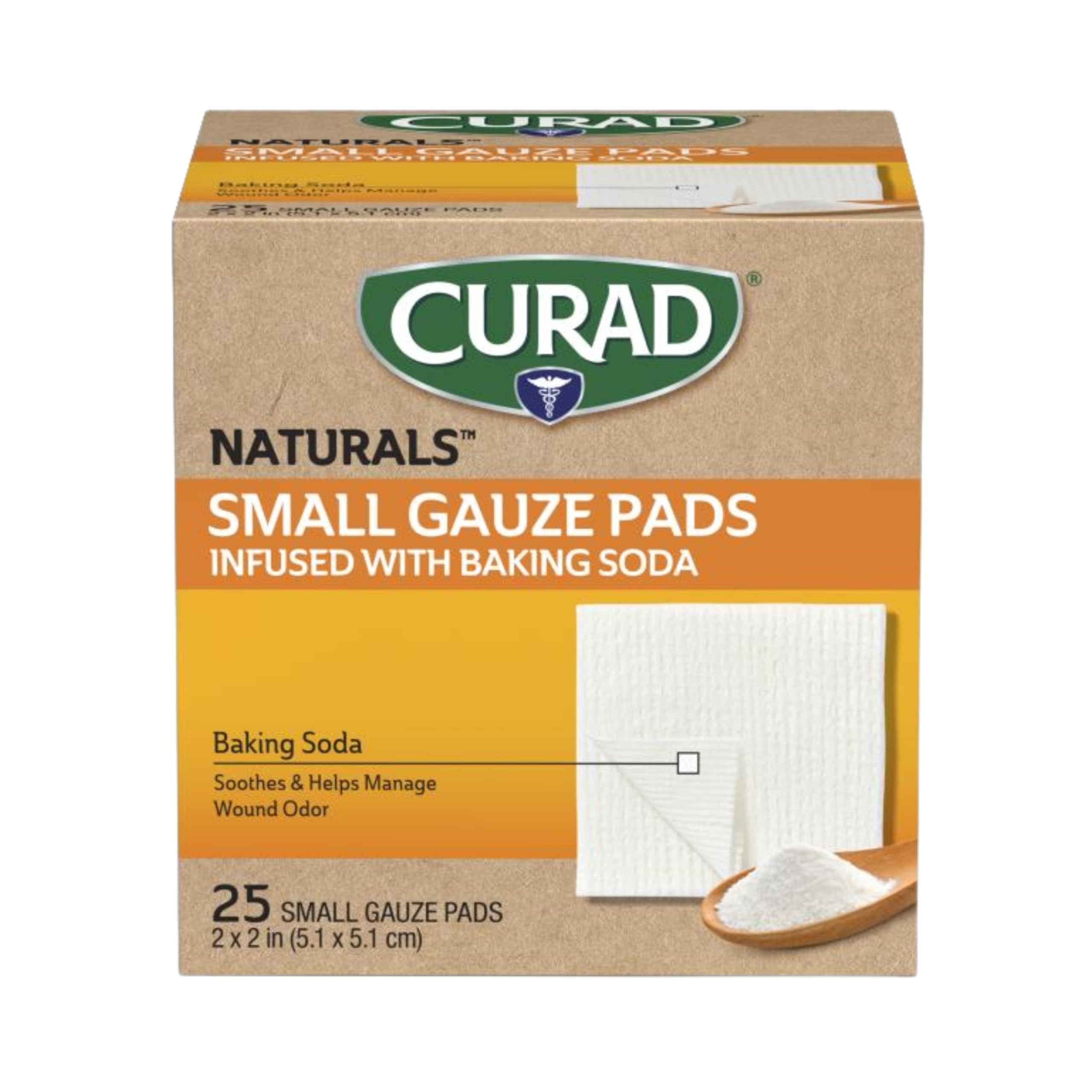 CURAD® Naturals™ Small Gauze Pads with Baking Soda, 2 in x 2 in, 75 Count