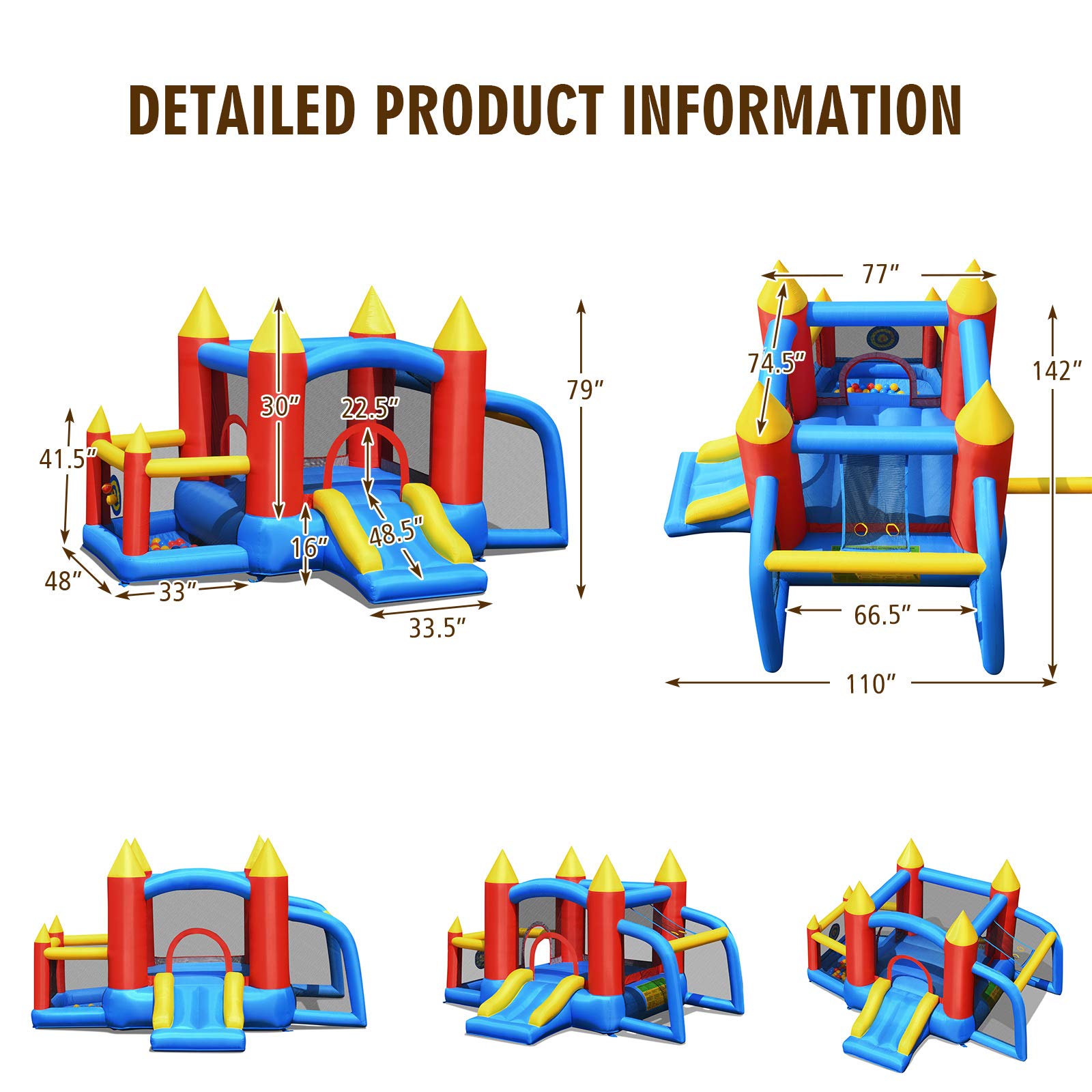 BOUNTECH Inflatable Bounce House, Bouncy House for Kids Outdoor w/Slide, Soccer Goal, Extra Thick, Toddler Indoor Jumper Bouncy Castle Bounce House for Birthday Party