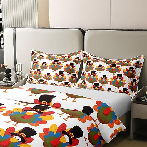 Miniatura 4 de Funda de edredón de pavo de Acción de Gracias, 100 % algodón, ropa de cama de pavo de dibujos animados divertidos para niños y niñas, funda de