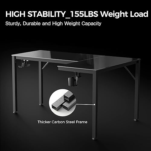 Miniatura 7 de EUREKA ERGONOMIC Escritorio LED RGB en forma de L de 60 pulgadas sincronización de música ilumina escritorio de vidrio templado GTG L60 reversible