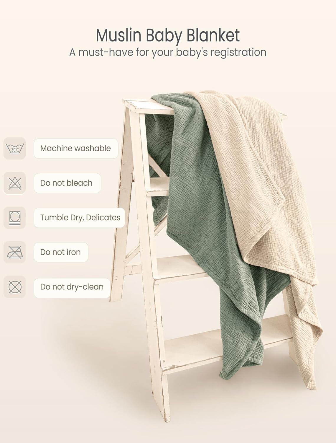 lulumoon Muslin Quilt Blanket, Crib Blanket for Baby and Toddler,47x47 Inches(Ivory) - Image 3