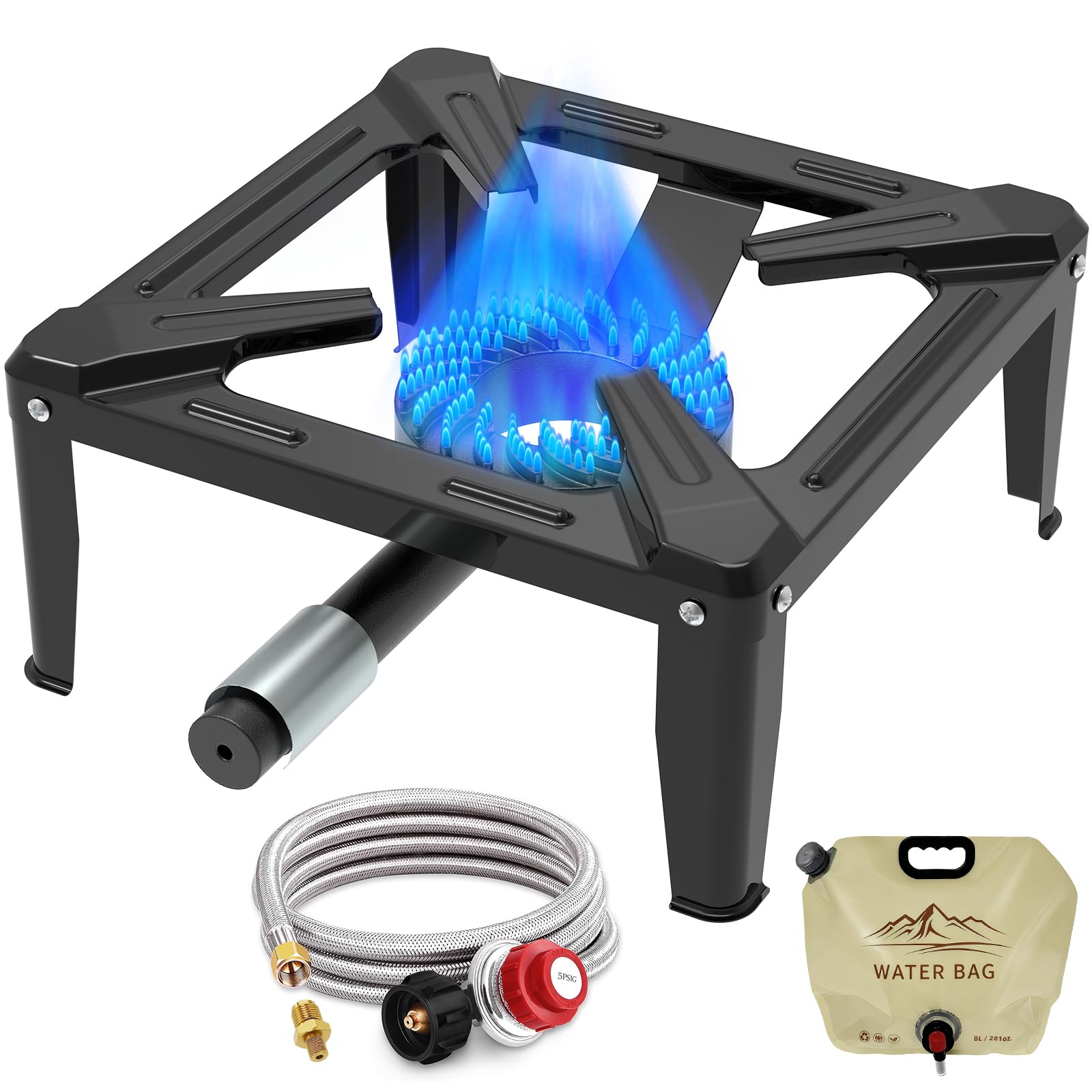 BESTFIRE Portable Single Burner Propane Stove, Cast Iron Outdoor Camping Wok Gas Cooker with Regulator Hose for Tailgating &amp; Backyard Seafood Boil