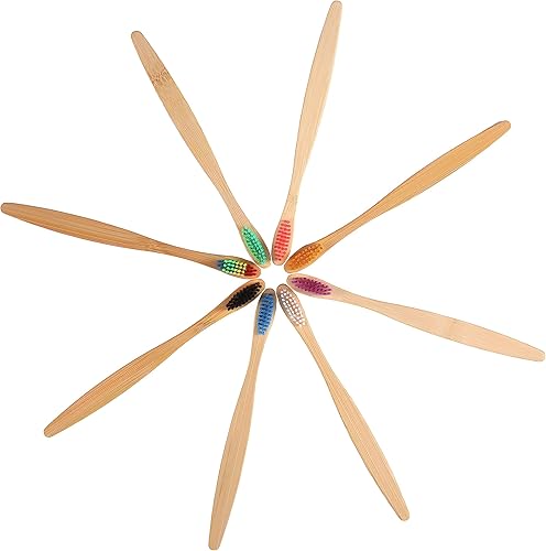 Miniatura 2 de Juego de cepillos de dientes de bambú natural colorido, cerdas suaves (multicolores)