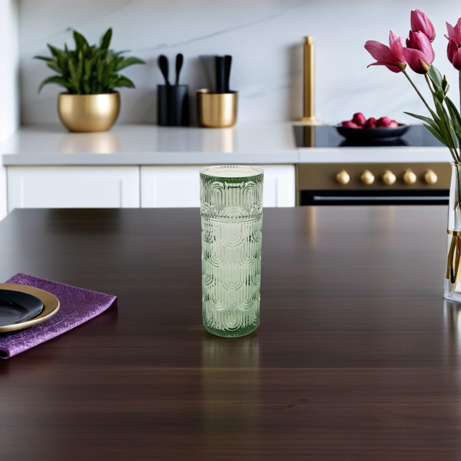 DECHOUS Juego de Jarra y Vaso de Cristal con Jarra de Agua Fría Verde de 1 Litro Juego para Zumo y Bebidas Frías Adecuado para Uso Doméstico y Mesa de Noche