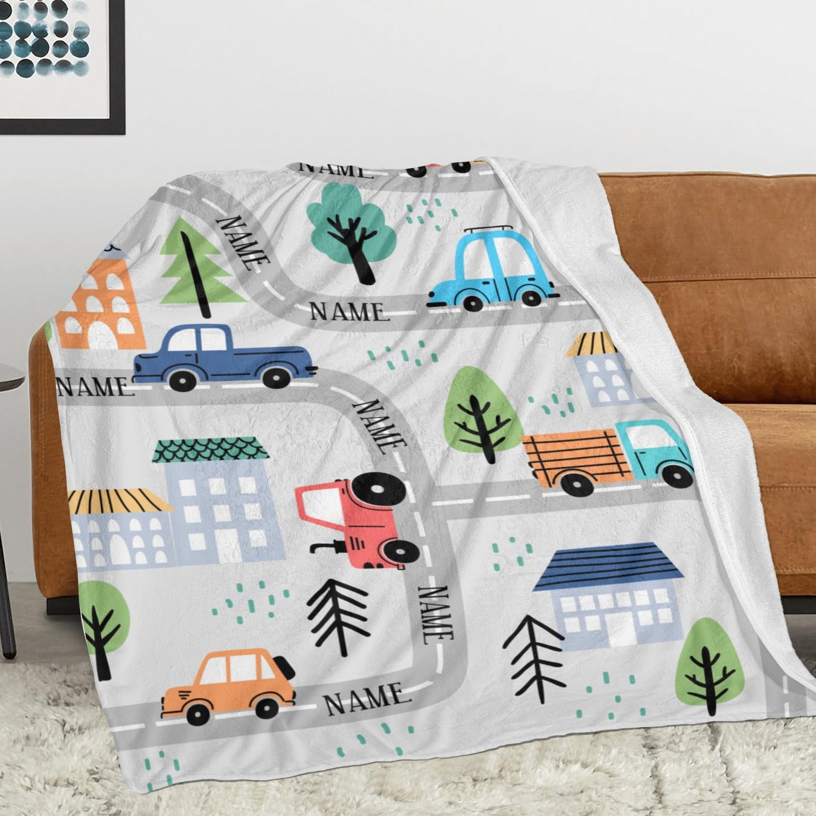 Custom Cartoon Blankets with Public Road Personalized Name Blankets for Kids Customized Baby Blanket for Home Decoration Bed Couch Soft Throw Blanket for Birthday Christmas