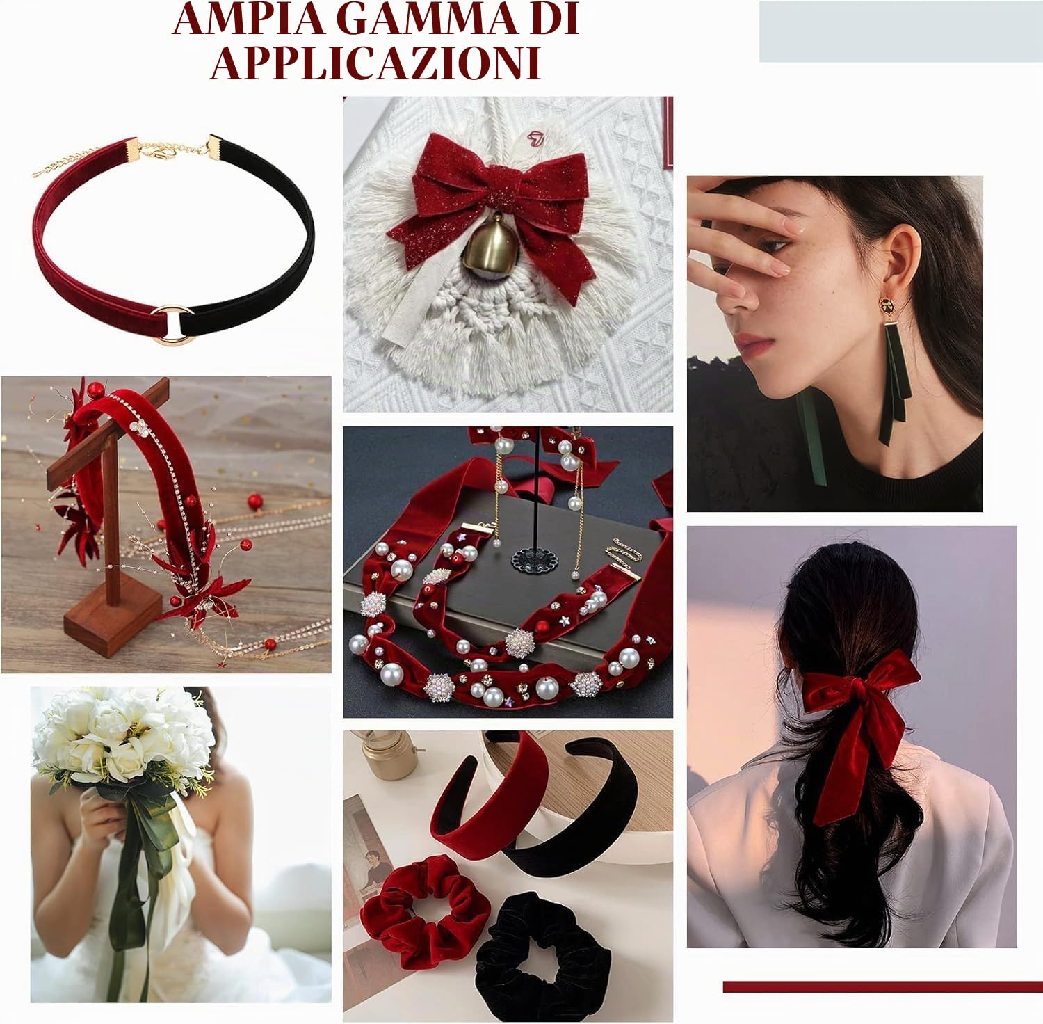 arricraft Circa 18 m di Nastro di Velluto A Lato Singolo, Rotolo di Nastro di Raso Rosso Scuro Largo 25 mm per Confezioni Regalo di Nozze Fiocchi per Capelli Organizzazione Decorazione per La Casa