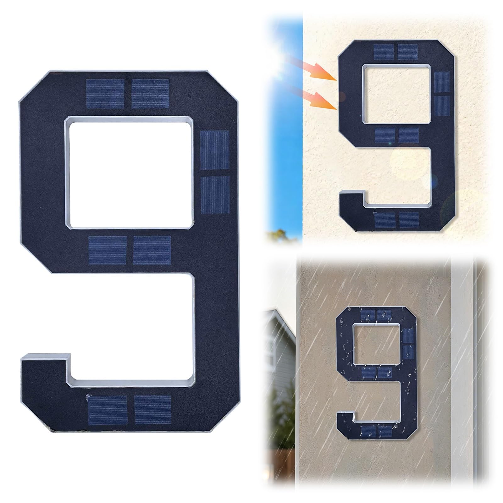 Hausnummernschild, Solarenergie-Hausnummern-Lampe, IPX4, wasserdicht, beleuchtete Hausnummern, intelligenter Sensor, Adressschild-Licht(0)